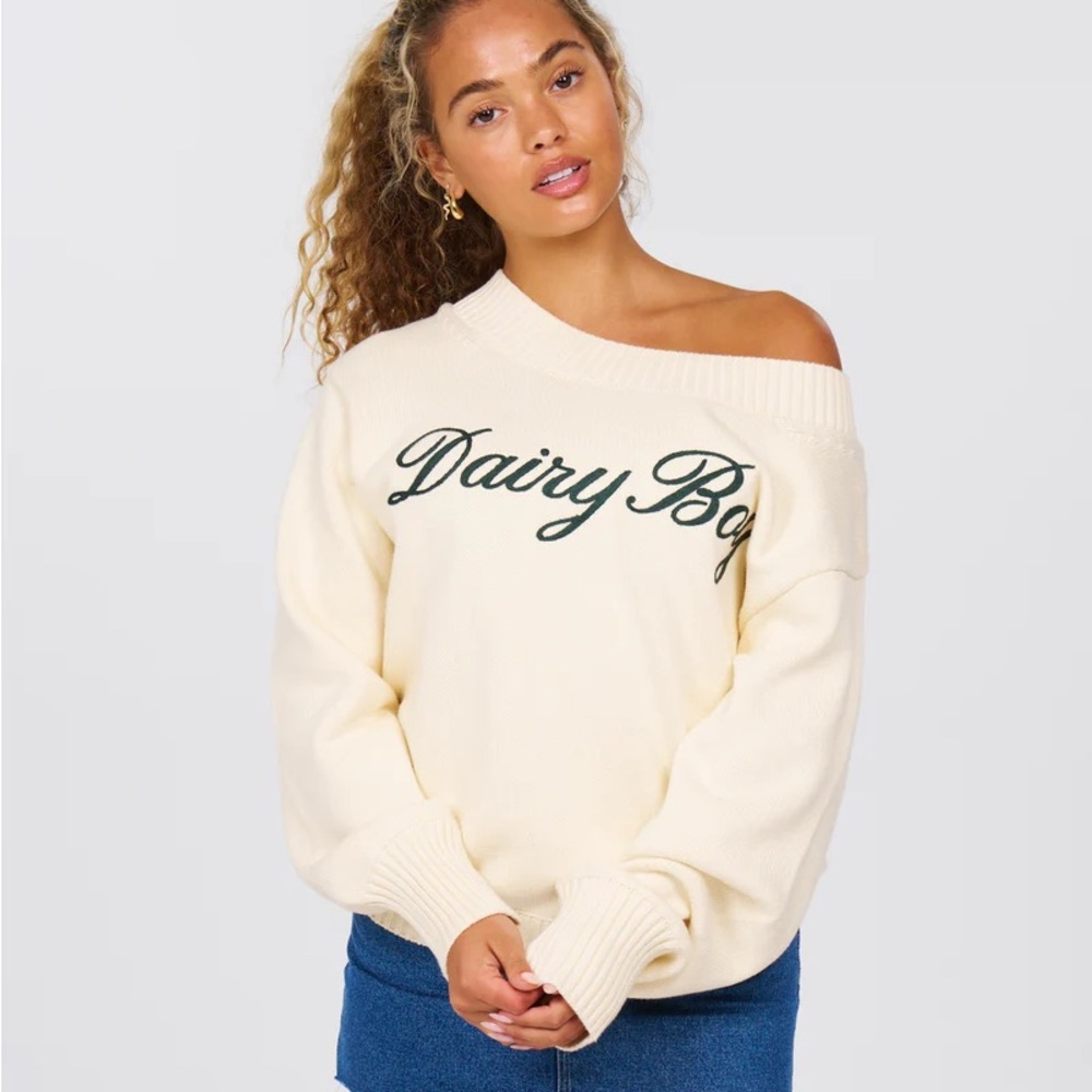 Dairy Boy Cream Off-the-Shoulder Sweater